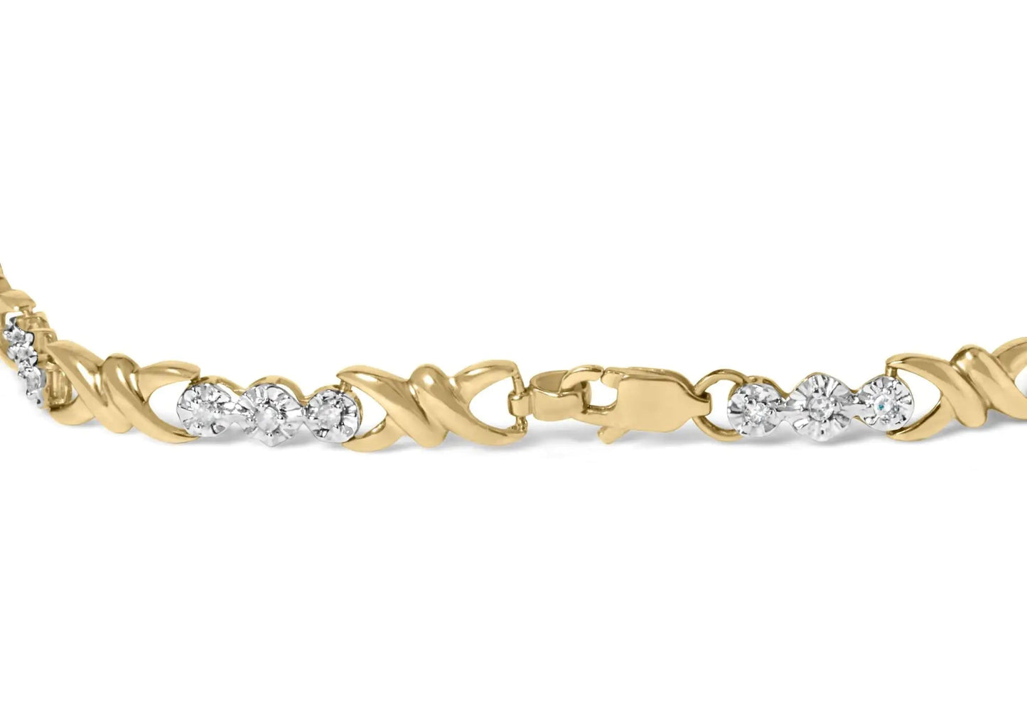 10k Yellow Gold 1/3 Cttw Diamond 3 Stone and X - Link Bracelet (I - J Color, I1 - I2 Clarity) - 7.50" Inches - Jaazi Intl