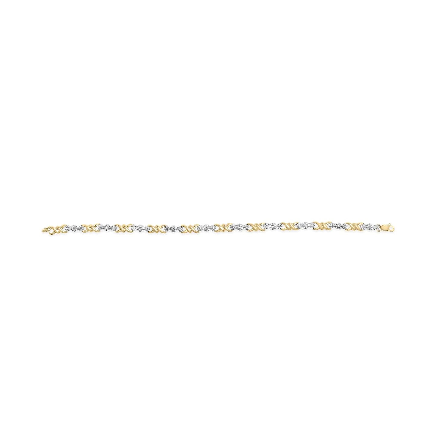 10k Yellow Gold 1/3 Cttw Diamond 3 Stone and X - Link Bracelet (I - J Color, I1 - I2 Clarity) - 7.50" Inches - Jaazi Intl