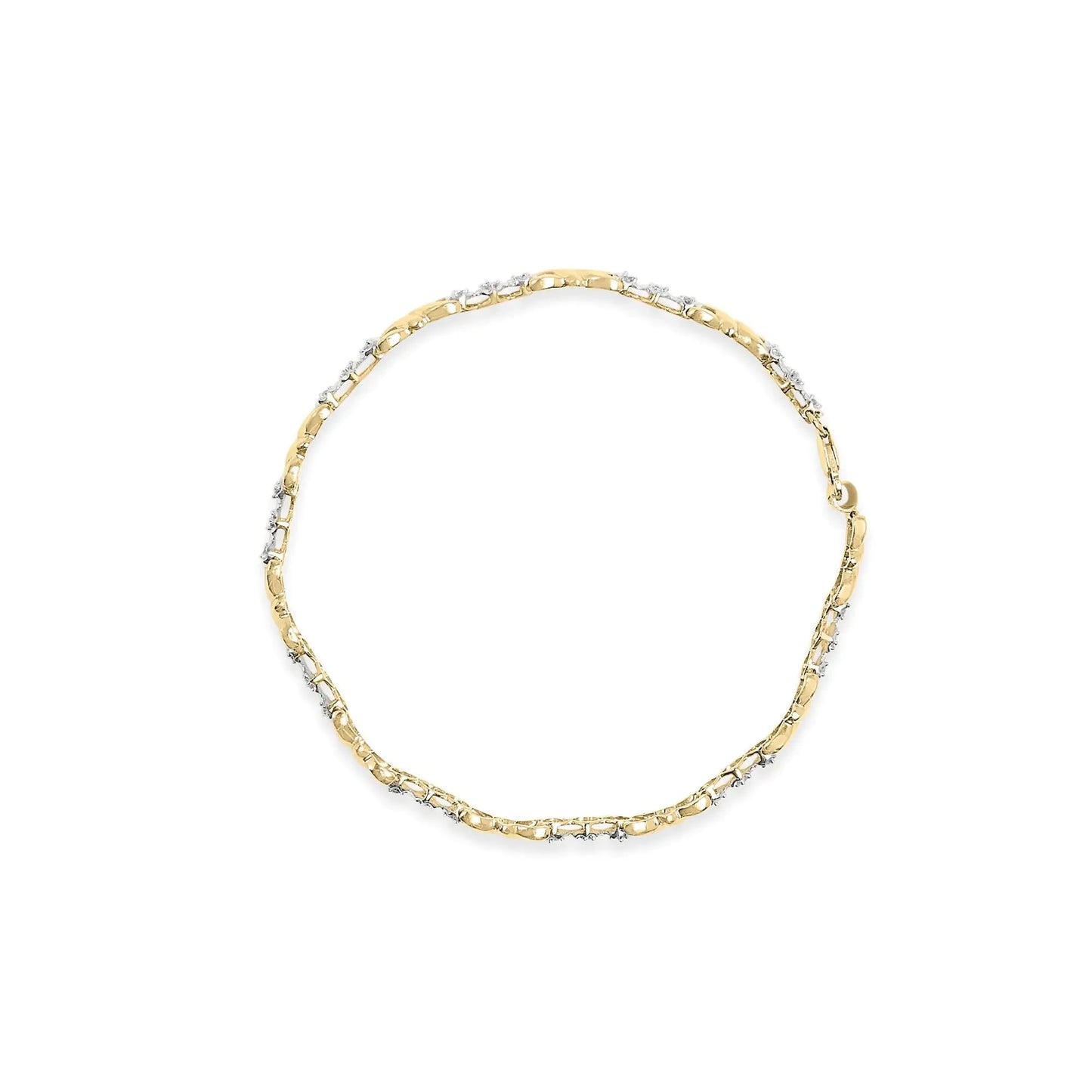 10k Yellow Gold 1/3 Cttw Diamond 3 Stone and X - Link Bracelet (I - J Color, I1 - I2 Clarity) - 7.50" Inches - Jaazi Intl