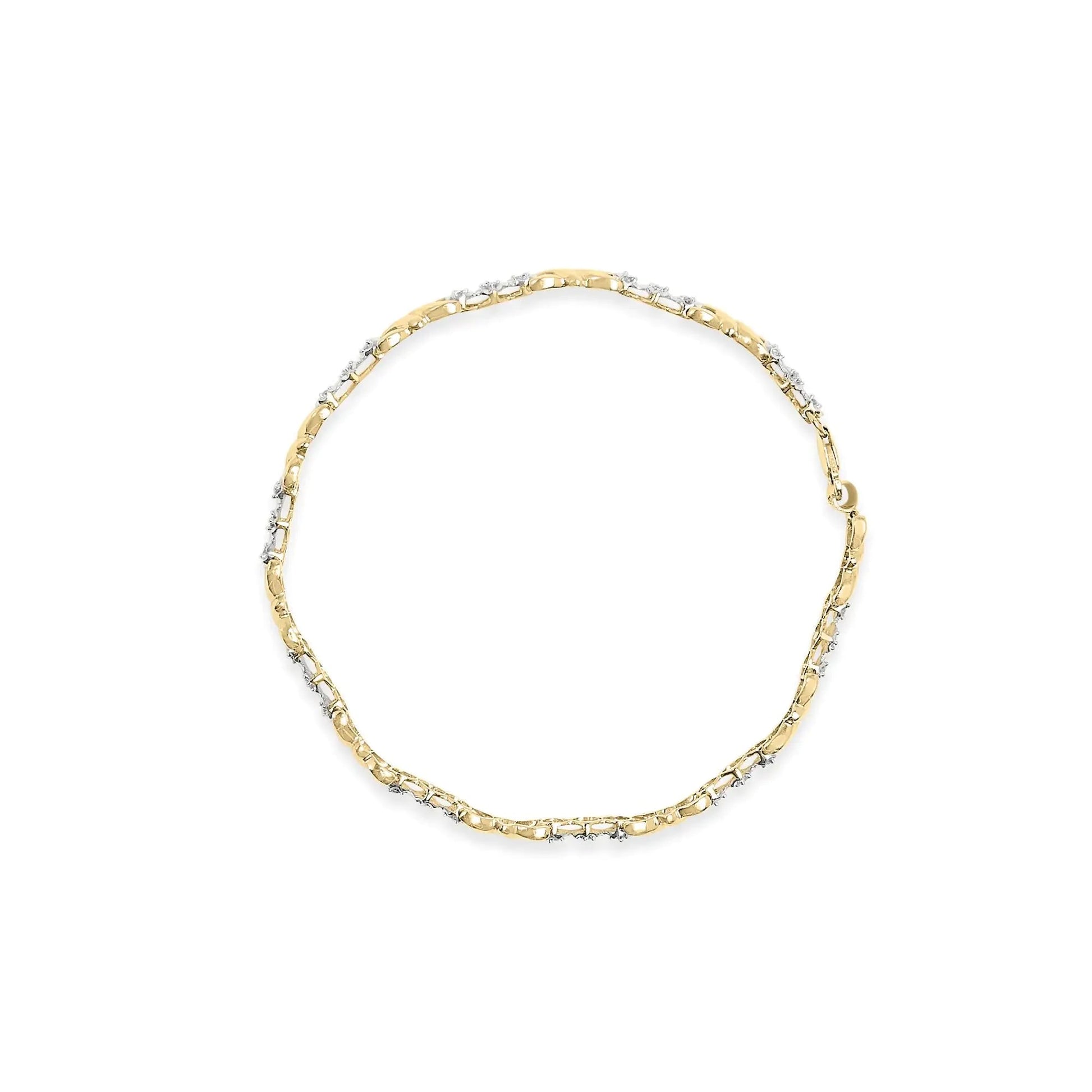 10k Yellow Gold 1/3 Cttw Diamond 3 Stone and X - Link Bracelet (I - J Color, I1 - I2 Clarity) - 7.50" Inches - Jaazi Intl