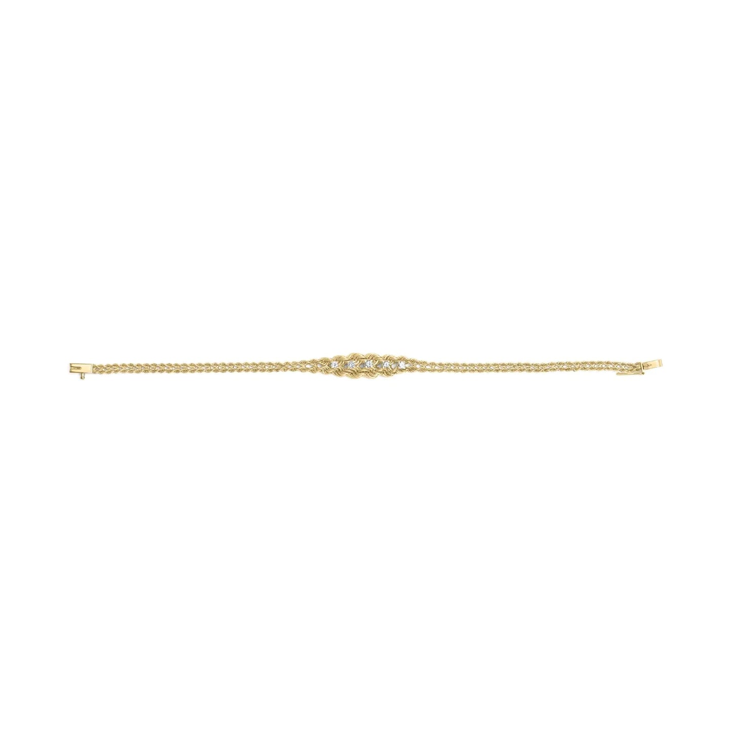 10K Yellow Gold 1/4 Cttw Round - Cut Diamond Basket Weave Rope Chain Style 7" Bracelet (H - I Color, I1 - I2 Clarity) - Jaazi Intl