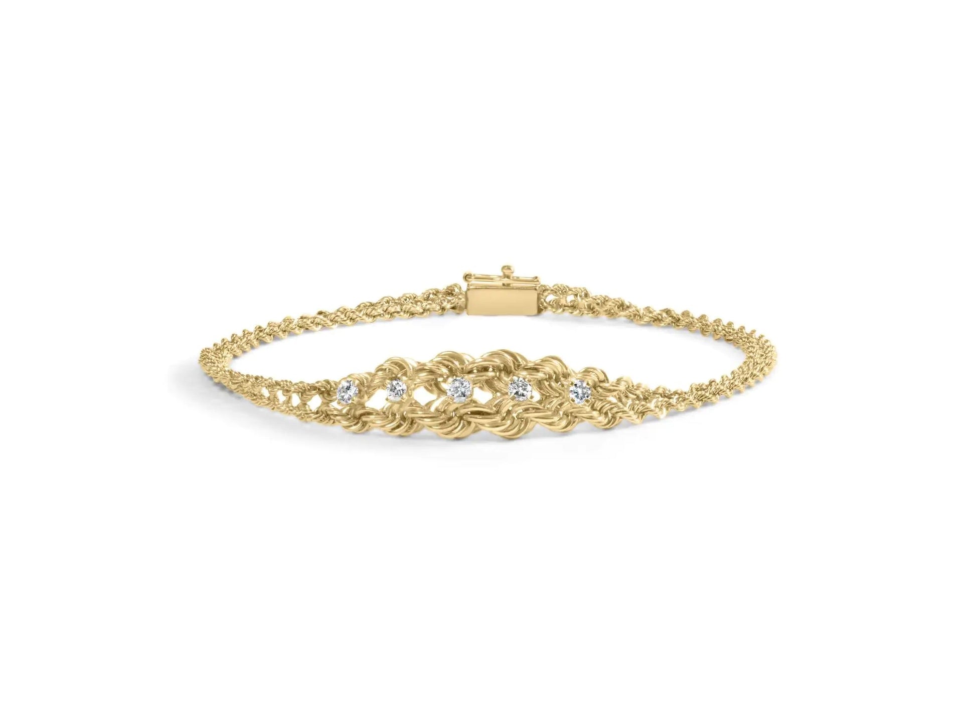 10K Yellow Gold 1/4 Cttw Round - Cut Diamond Basket Weave Rope Chain Style 7" Bracelet (H - I Color, I1 - I2 Clarity) - Jaazi Intl