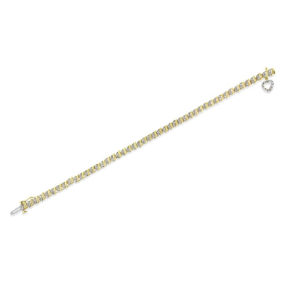 10K Yellow Gold 2.0 Cttw Diamond 2 Row Link and Heart Charm 7" Link Bracelet (I - J Color, I3 Clarity) - Jaazi Intl