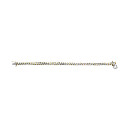 10K Yellow Gold 2.0 Cttw Diamond 2 Row Link and Heart Charm 7" Link Bracelet (I - J Color, I3 Clarity) - Jaazi Intl