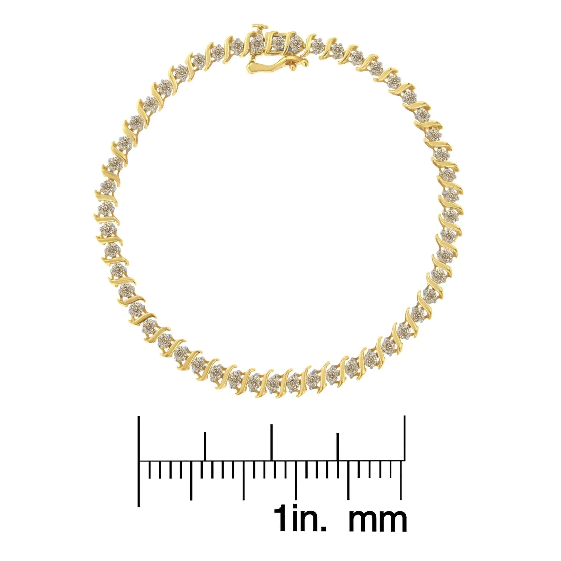 10K Yellow Gold 2.0 Cttw Diamond 7" S - Link Bracelet (J - K Color, I2 - I3 Clarity) - Jaazi International