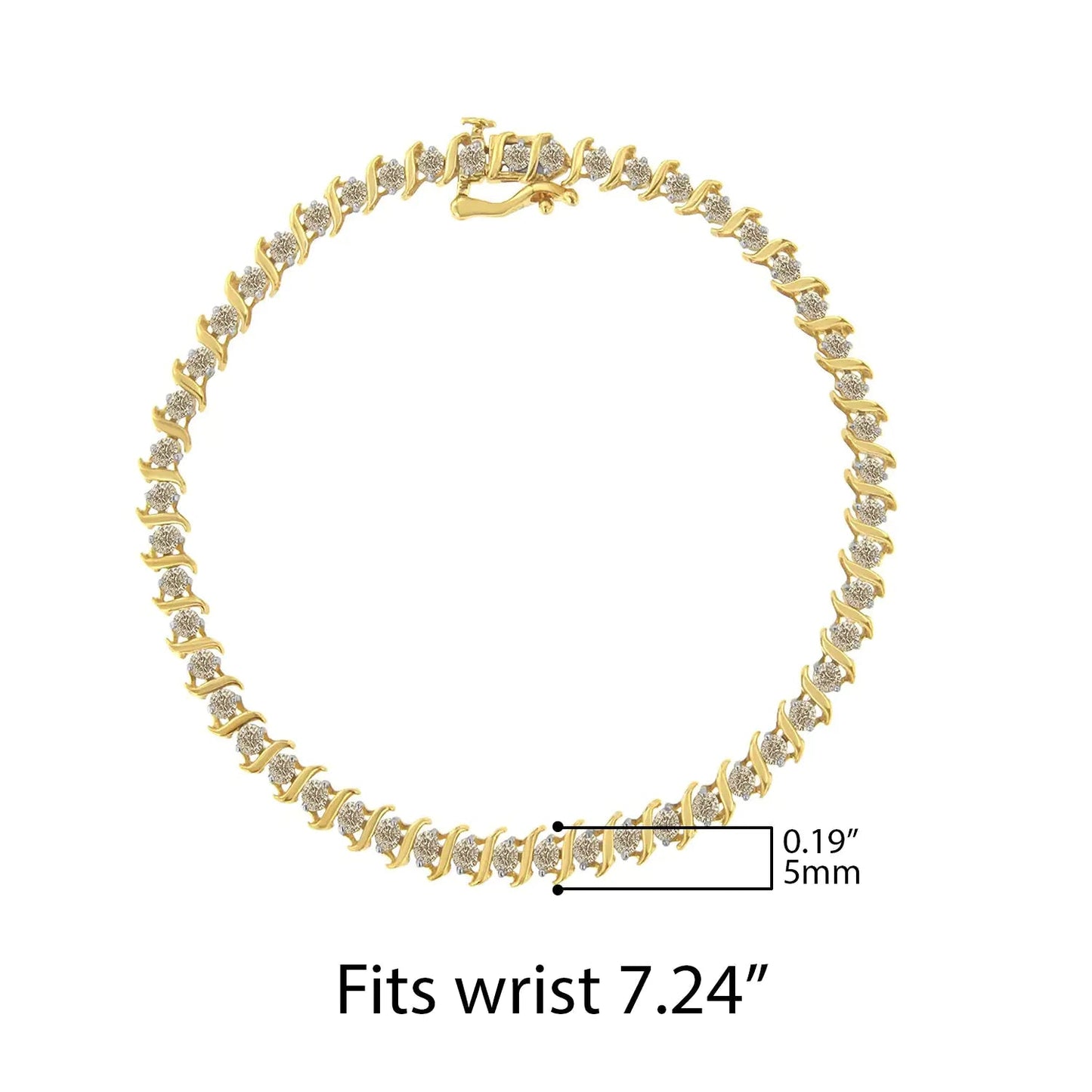 10K Yellow Gold 2.0 Cttw Diamond 7" S - Link Bracelet (J - K Color, I2 - I3 Clarity) - Jaazi International