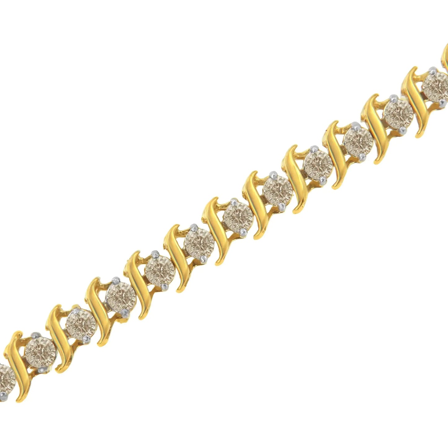 10K Yellow Gold 2.0 Cttw Diamond 7" S - Link Bracelet (J - K Color, I2 - I3 Clarity) - Jaazi International