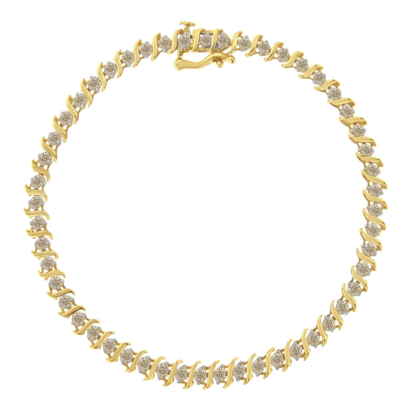 10K Yellow Gold 2.0 Cttw Diamond 7" S - Link Bracelet (J - K Color, I2 - I3 Clarity) - Jaazi International