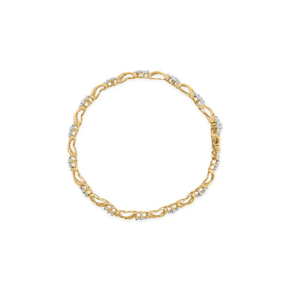 10k Yellow Gold 2.00 Cttw Diamond Cluster and Alternating "X" Link Bracelet (I - J Color, I3 Clarity) - 7" - Jaazi Intl