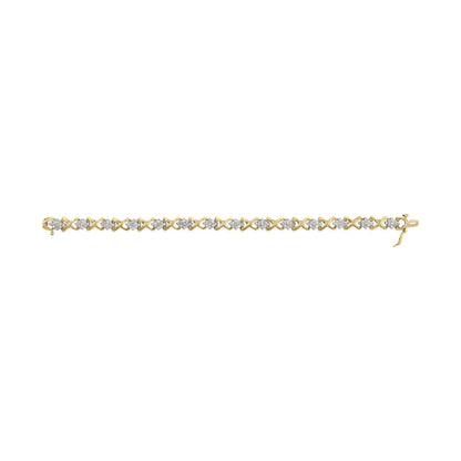 10k Yellow Gold 2.00 Cttw Diamond Cluster and Alternating "X" Link Bracelet (I - J Color, I3 Clarity) - 7" - Jaazi Intl