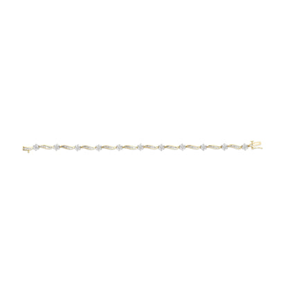 10K Yellow Gold 2.00 Cttw Round - Cut and Baguette - Cut Floral Design Swirl Link 7.5" Bracelet (H - I Color, I2 - I3 Clarity) - Jaazi Intl