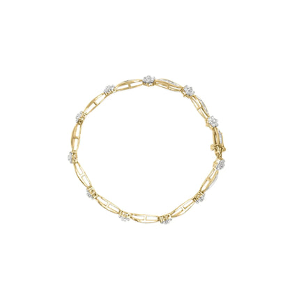 10K Yellow Gold 2.00 Cttw Round - Cut and Baguette - Cut Floral Design Swirl Link 7.5" Bracelet (H - I Color, I2 - I3 Clarity) - Jaazi Intl