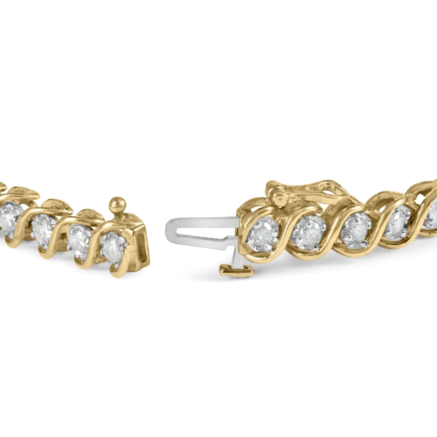 10K Yellow Gold 3 cttw Round - Cut Diamond Spiral Link 7.50" Bracelet (I - J Color, I1 - I2 Clarity) - Jaazi Intl