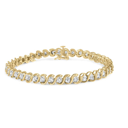 10K Yellow Gold 3 cttw Round - Cut Diamond Spiral Link 7.50" Bracelet (I - J Color, I1 - I2 Clarity) - Jaazi International