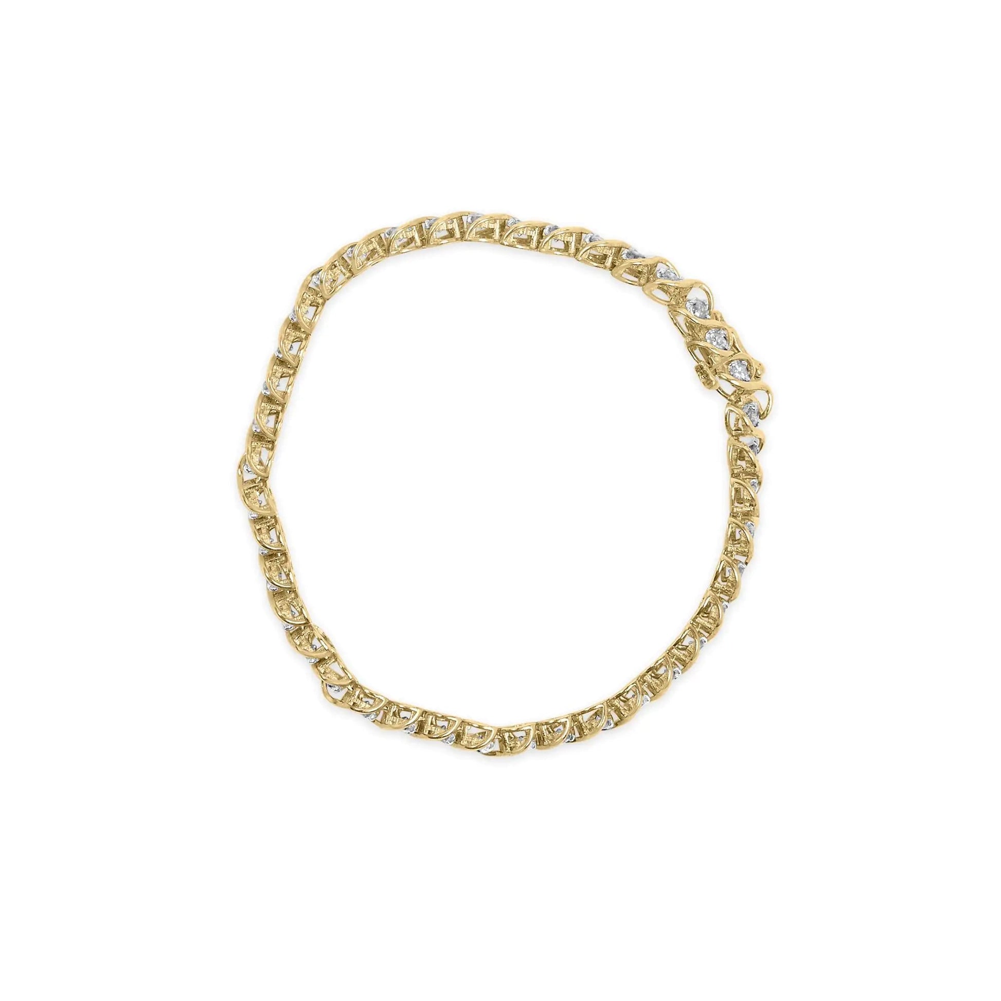 10K Yellow Gold 3 cttw Round - Cut Diamond Spiral Link 7.50" Bracelet (I - J Color, I1 - I2 Clarity) - Jaazi Intl