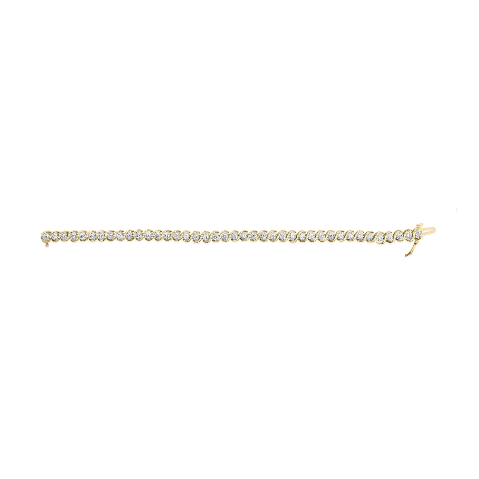 10K Yellow Gold 3 cttw Round - Cut Diamond Spiral Link 7.50" Bracelet (I - J Color, I1 - I2 Clarity) - Jaazi International