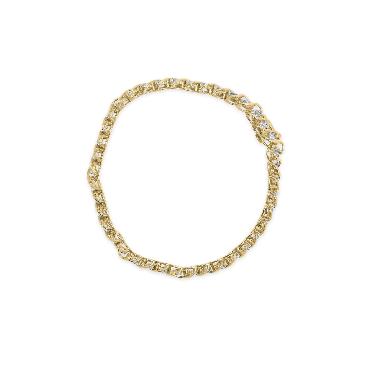 10K Yellow Gold 3 cttw Round - Cut Diamond Spiral Link 7.50" Bracelet (I - J Color, I1 - I2 Clarity) - Jaazi International