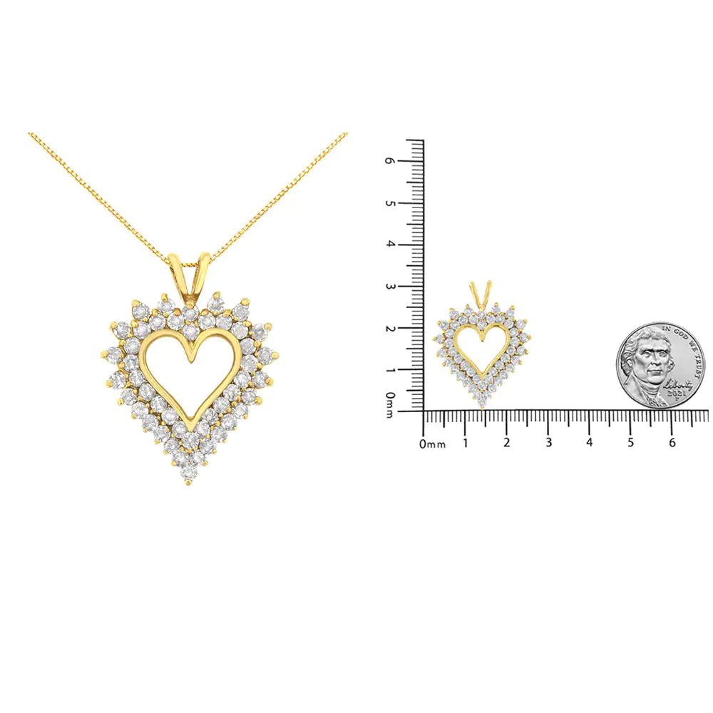 10K Yellow Gold 3.0 Cttw Brilliant - Cut Diamond Open Heart 18" Pendant Necklace (J - K Color, I1 - I2 Clarity) - Jaazi Intl