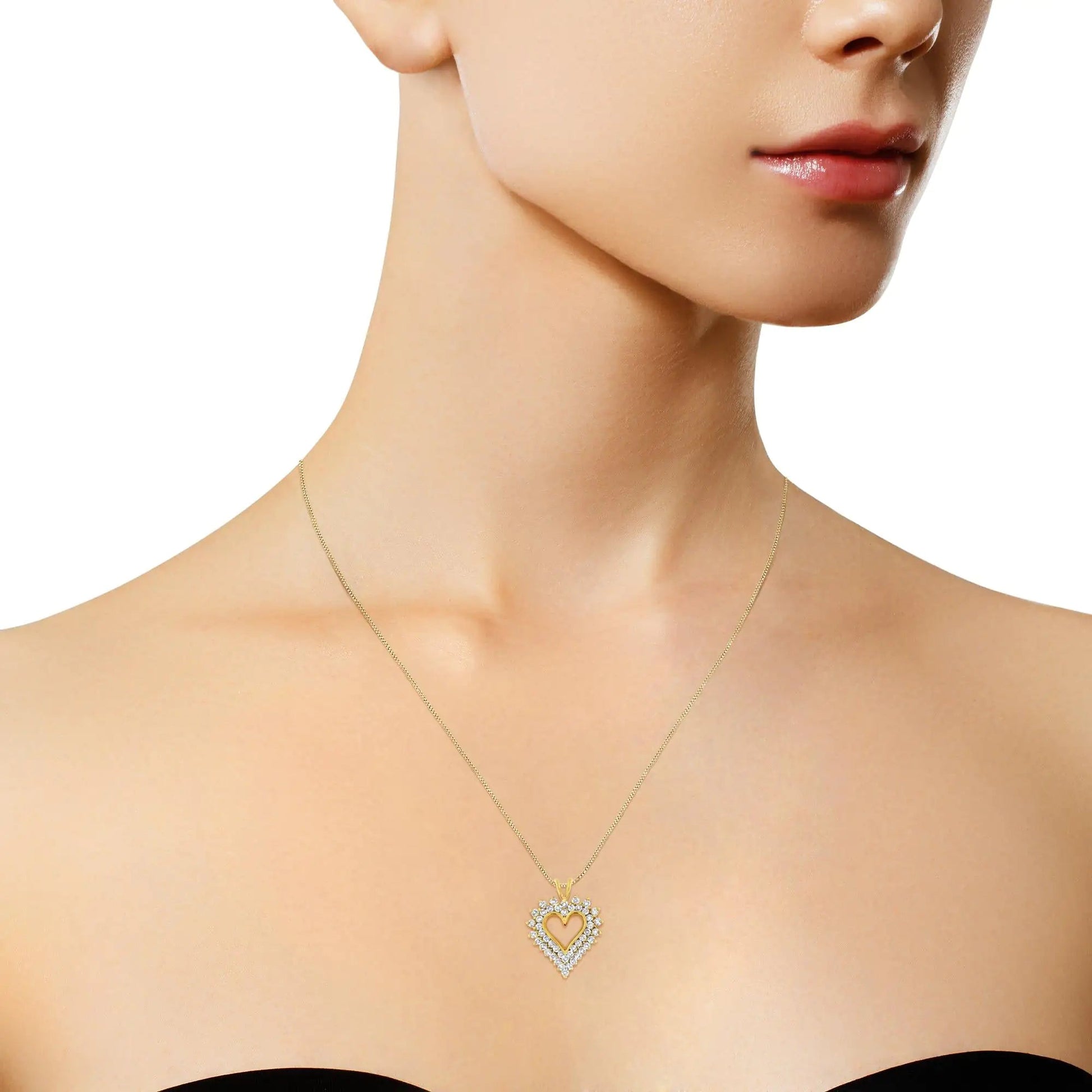 10K Yellow Gold 3.0 Cttw Brilliant - Cut Diamond Open Heart 18" Pendant Necklace (J - K Color, I1 - I2 Clarity) - Jaazi Intl