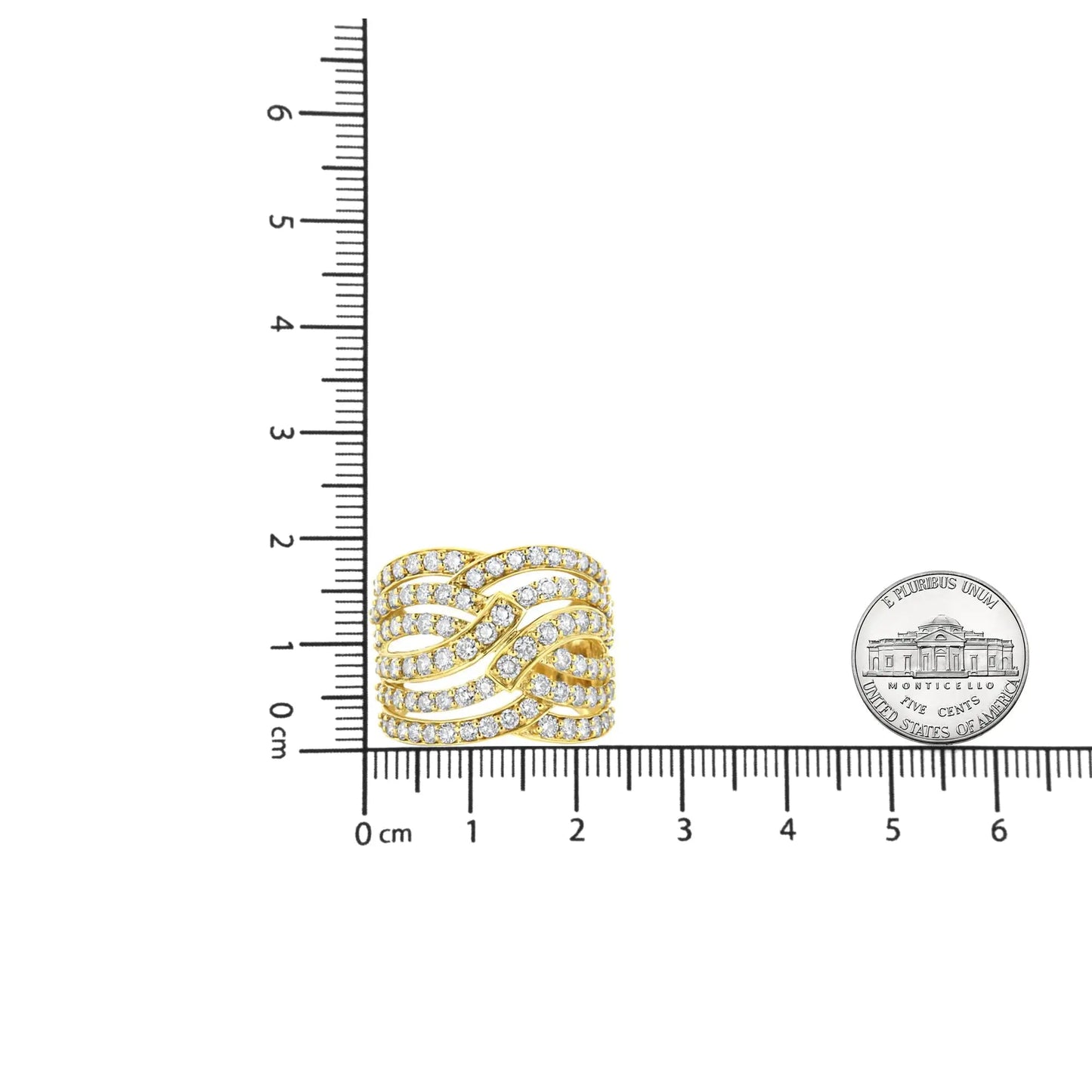 10K Yellow Gold 3.00 Cttw Diamond Multi Row Bypass Wave Cocktail Band Ring (J - K Color, I1 - I2 Clarity) - Jaazi Intl