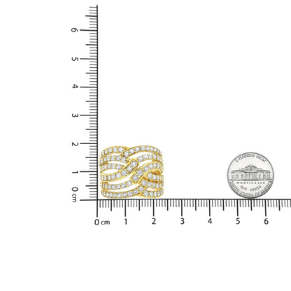 10K Yellow Gold 3.00 Cttw Diamond Multi Row Bypass Wave Cocktail Band Ring (J - K Color, I1 - I2 Clarity) - Jaazi Intl