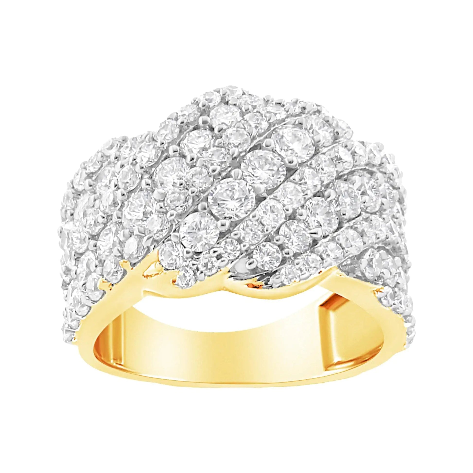 10K Yellow Gold 3.00 Cttw Diamond Multi Row Cluster Band Ring (I - J Color, I3 Clarity) - Jaazi Intl