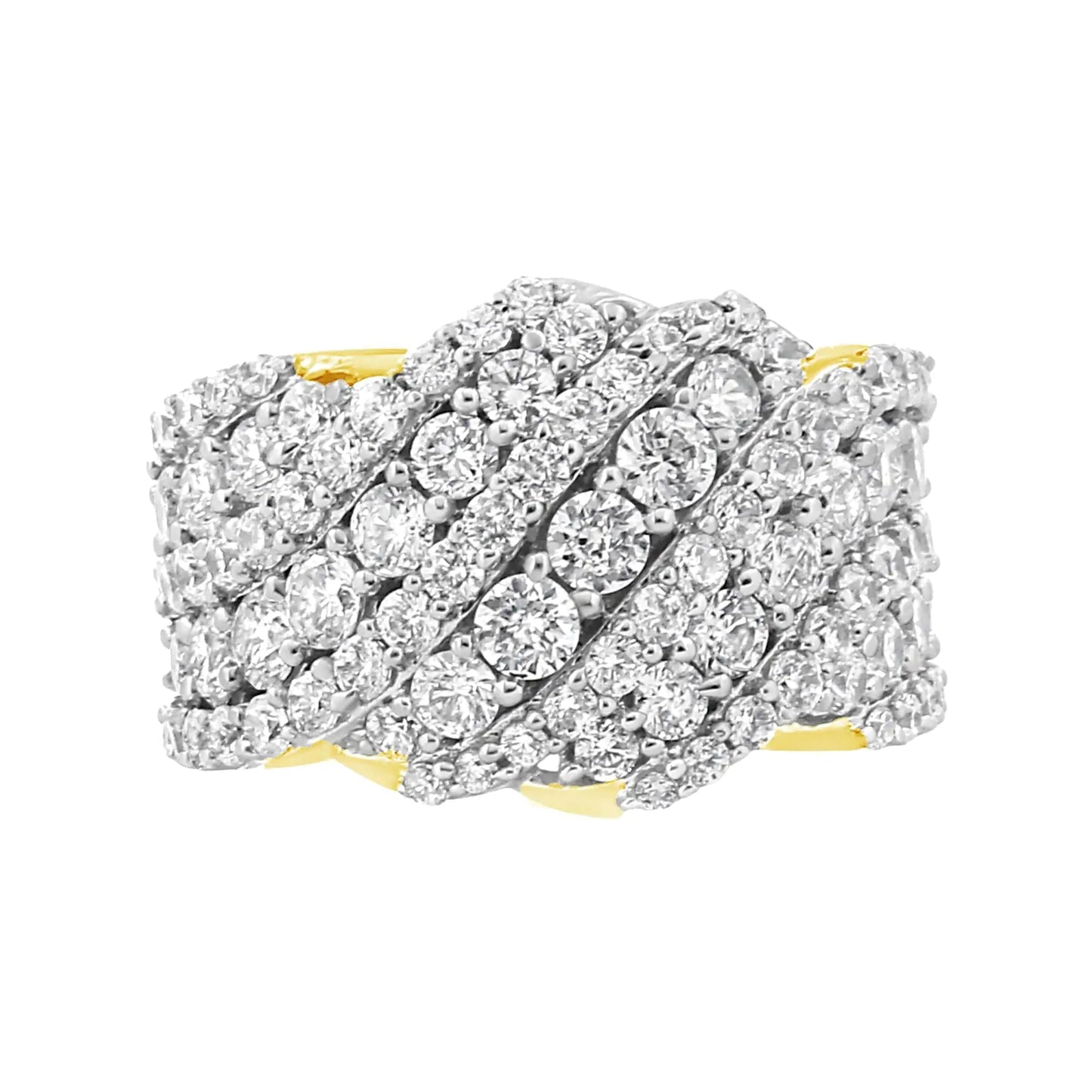 10K Yellow Gold 3.00 Cttw Diamond Multi Row Cluster Band Ring (I - J Color, I3 Clarity) - Jaazi Intl