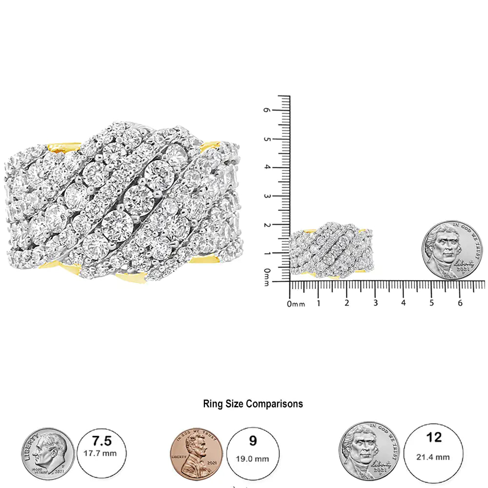 10K Yellow Gold 3.00 Cttw Diamond Multi Row Cluster Band Ring (I - J Color, I3 Clarity) - Jaazi Intl