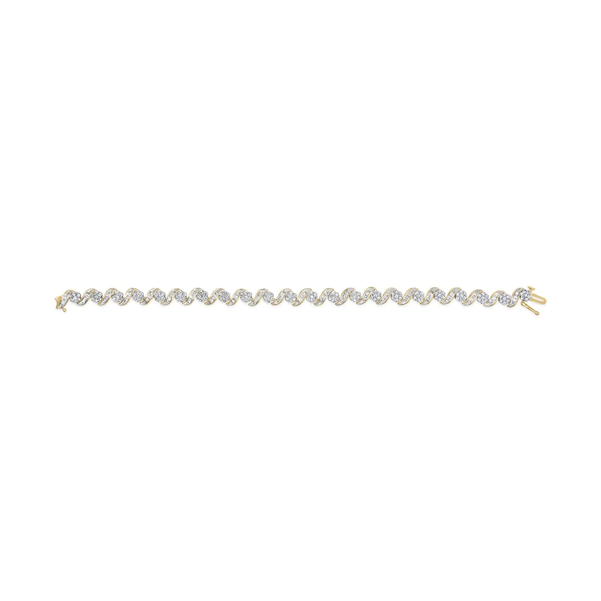 10k Yellow Gold 3.00 Cttw Round - Cut and Baguette - Cut Diamond Floral Link 7.50" Bracelet (J - K Color, I1 - I2 Clarity) - Jaazi Intl