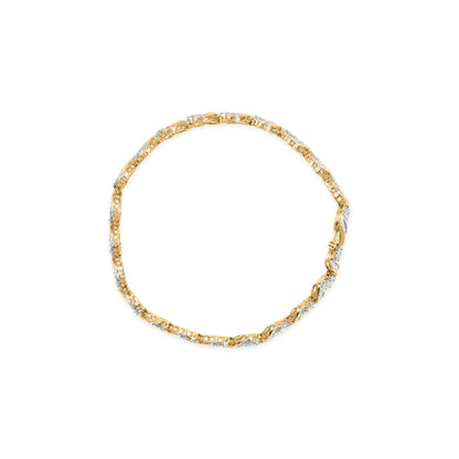 10k Yellow Gold 3.00 Cttw Round - Cut and Baguette - Cut Diamond Floral Link 7.50" Bracelet (J - K Color, I1 - I2 Clarity) - Jaazi Intl