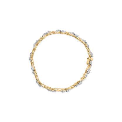 10k Yellow Gold 3.00 Cttw Round - Cut and Baguette - Cut Floral Link 7.25" Bracelet (I - J Color, I1 - I2 Clarity) - Jaazi Intl