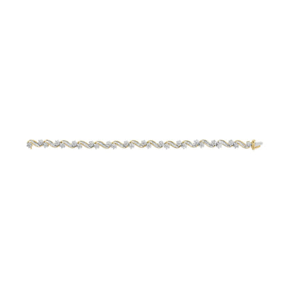 10k Yellow Gold 3.00 Cttw Round - Cut and Baguette - Cut Floral Link 7.25" Bracelet (I - J Color, I1 - I2 Clarity) - Jaazi Intl