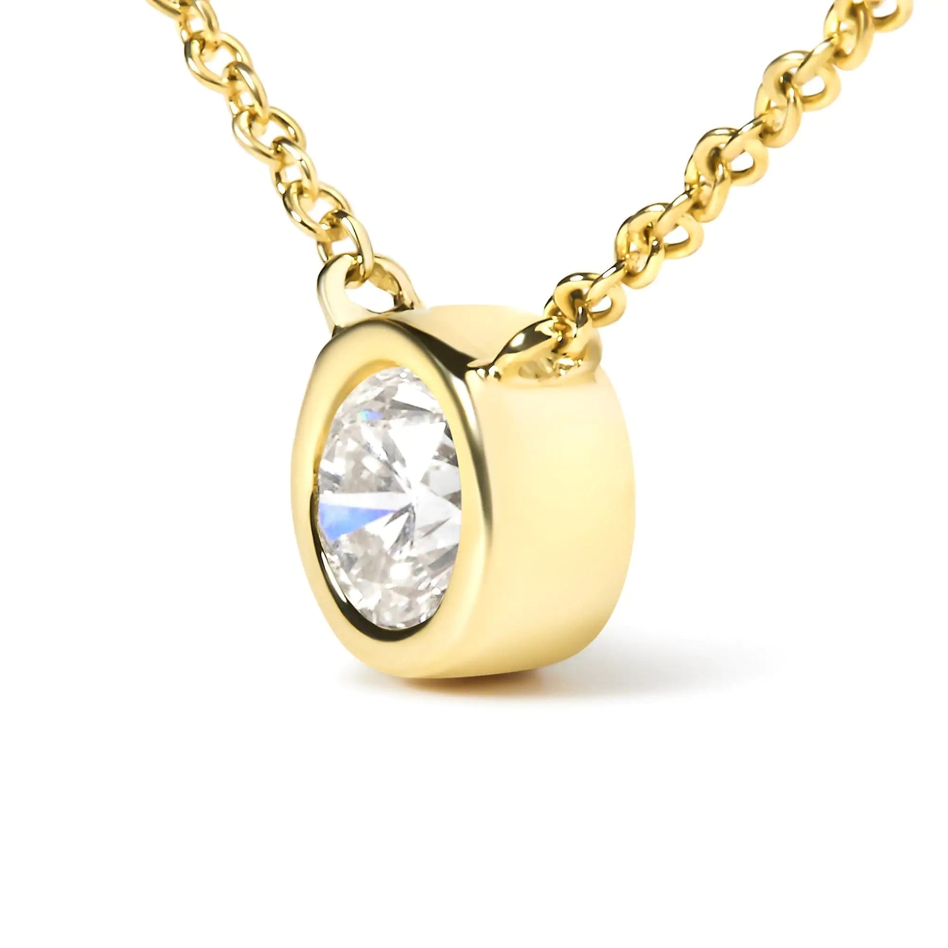 10K Yellow Gold 3/10 Carat Round Brilliant - Cut Diamond Modern Bezel - Set Solitaire 16" - 18" Pendant Necklace (H - I Color, SI2 - I1 Clarity) - Jaazi Intl