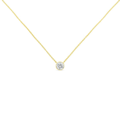 10K Yellow Gold 3/10 Carat Round Brilliant - Cut Diamond Modern Bezel - Set Solitaire 16" - 18" Pendant Necklace (H - I Color, SI2 - I1 Clarity) - Jaazi Intl