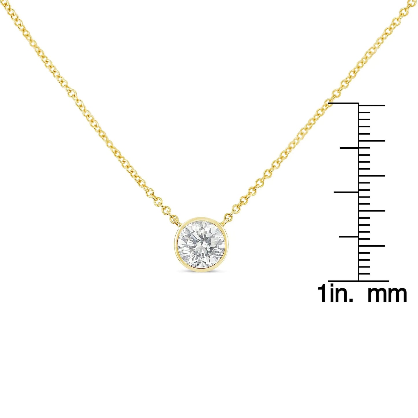 10K Yellow Gold 3/10 Carat Round Brilliant - Cut Diamond Modern Bezel - Set Solitaire 16" - 18" Pendant Necklace (H - I Color, SI2 - I1 Clarity) - Jaazi Intl