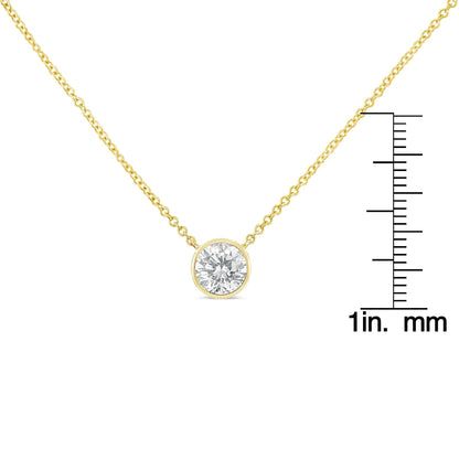 10K Yellow Gold 3/10 Carat Round Brilliant - Cut Diamond Modern Bezel - Set Solitaire 16" - 18" Pendant Necklace (H - I Color, SI2 - I1 Clarity) - Jaazi Intl