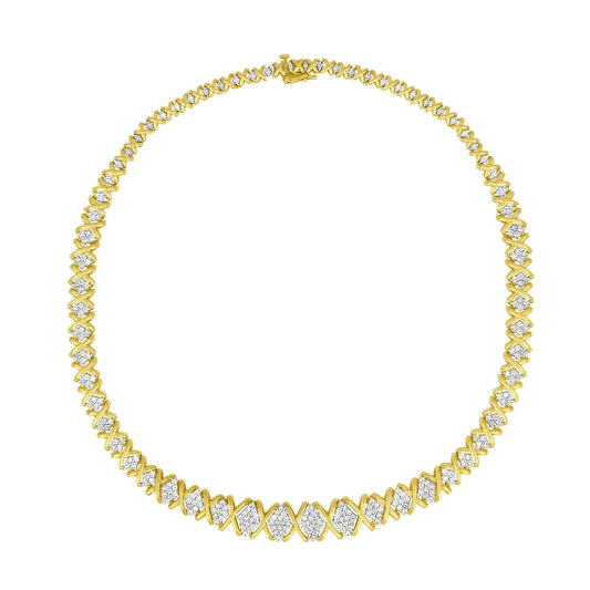 10K Yellow Gold 4 cttw Brilliant Round - Cut Diamond Graduating Riviera Statement Necklace (H - I Color, I2 - I3 Clarity) - Jaazi International