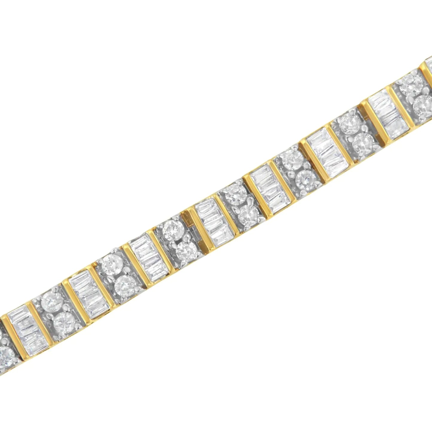 10K Yellow Gold 4.0 Cttw Alternating Baguette & Round Cut Diamond Bezel - & Prong - Set 7" Tennis Bracelet (G - H Color, SI1 - SI2 Clarity) - Jaazi Intl