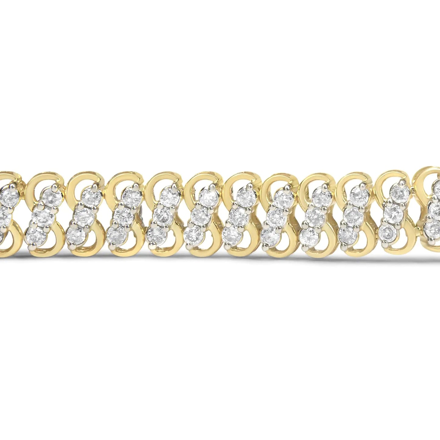 10K Yellow Gold 4.0 Cttw Diamond Triple Row Infinity 7" "S" Link Tennis Bracelet (J - K Color, I2 - I3 Clarity) - Jaazi Intl