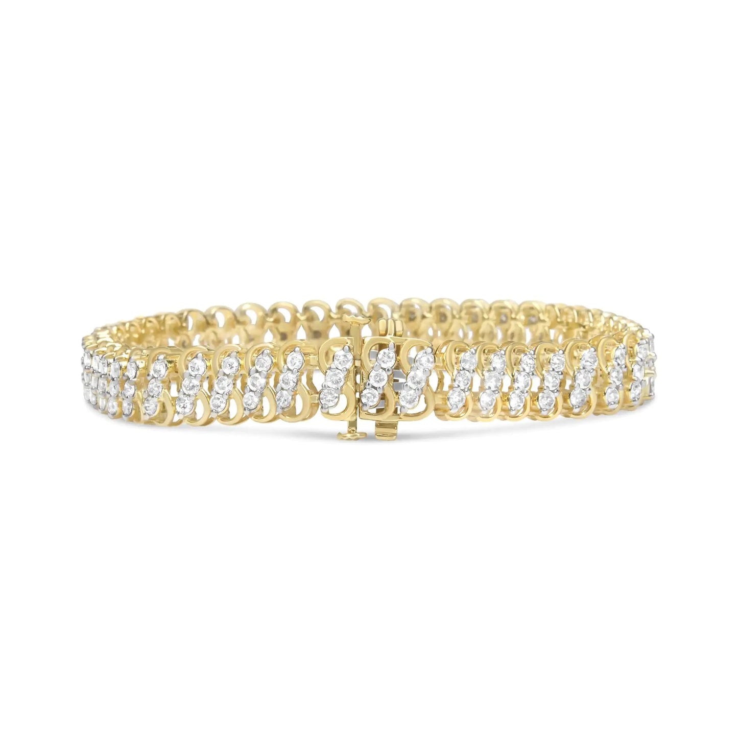 10K Yellow Gold 4.0 Cttw Diamond Triple Row Infinity 7" "S" Link Tennis Bracelet (J - K Color, I2 - I3 Clarity) - Jaazi Intl