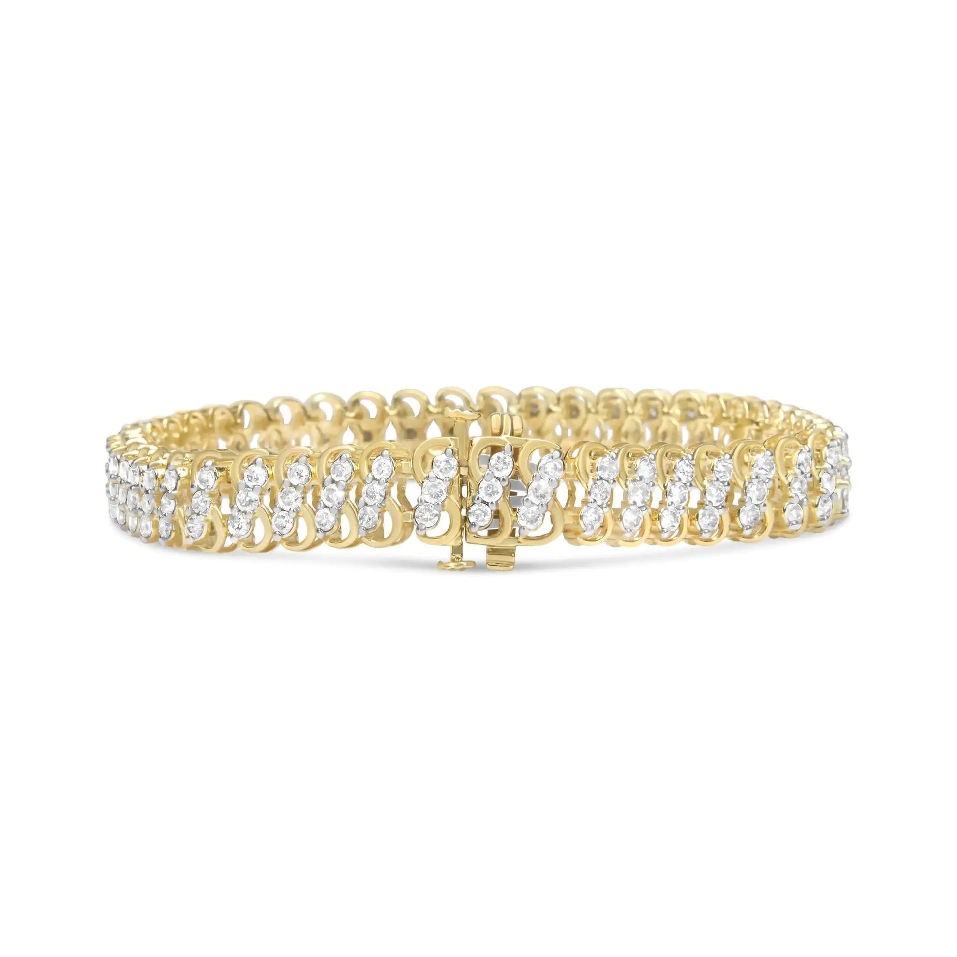 10K Yellow Gold 4.0 Cttw Diamond Triple Row Infinity 7" "S" Link Tennis Bracelet (J - K Color, I2 - I3 Clarity) - Jaazi Intl