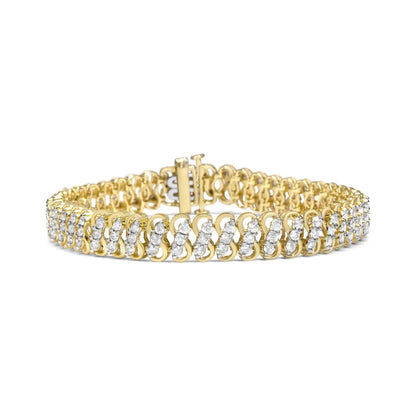 10K Yellow Gold 4.0 Cttw Diamond Triple Row Infinity 7" "S" Link Tennis Bracelet (J - K Color, I2 - I3 Clarity) - Jaazi Intl