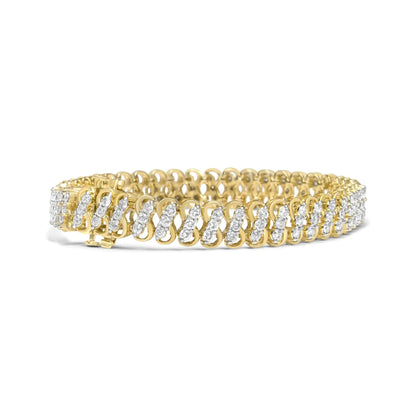 10K Yellow Gold 4.0 Cttw Diamond Triple Row Infinity 7" "S" Link Tennis Bracelet (J - K Color, I2 - I3 Clarity) - Jaazi Intl