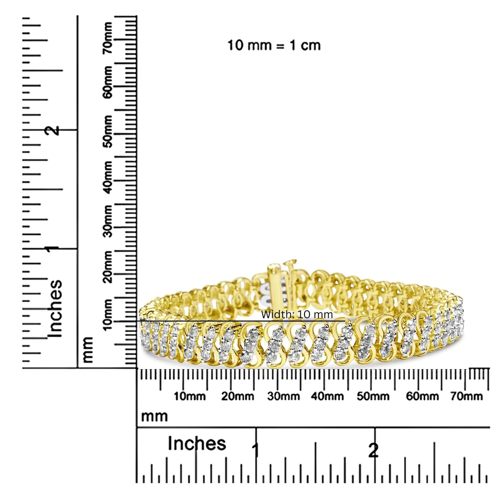 10K Yellow Gold 4.0 Cttw Diamond Triple Row Infinity 7" "S" Link Tennis Bracelet (J - K Color, I2 - I3 Clarity) - Jaazi Intl