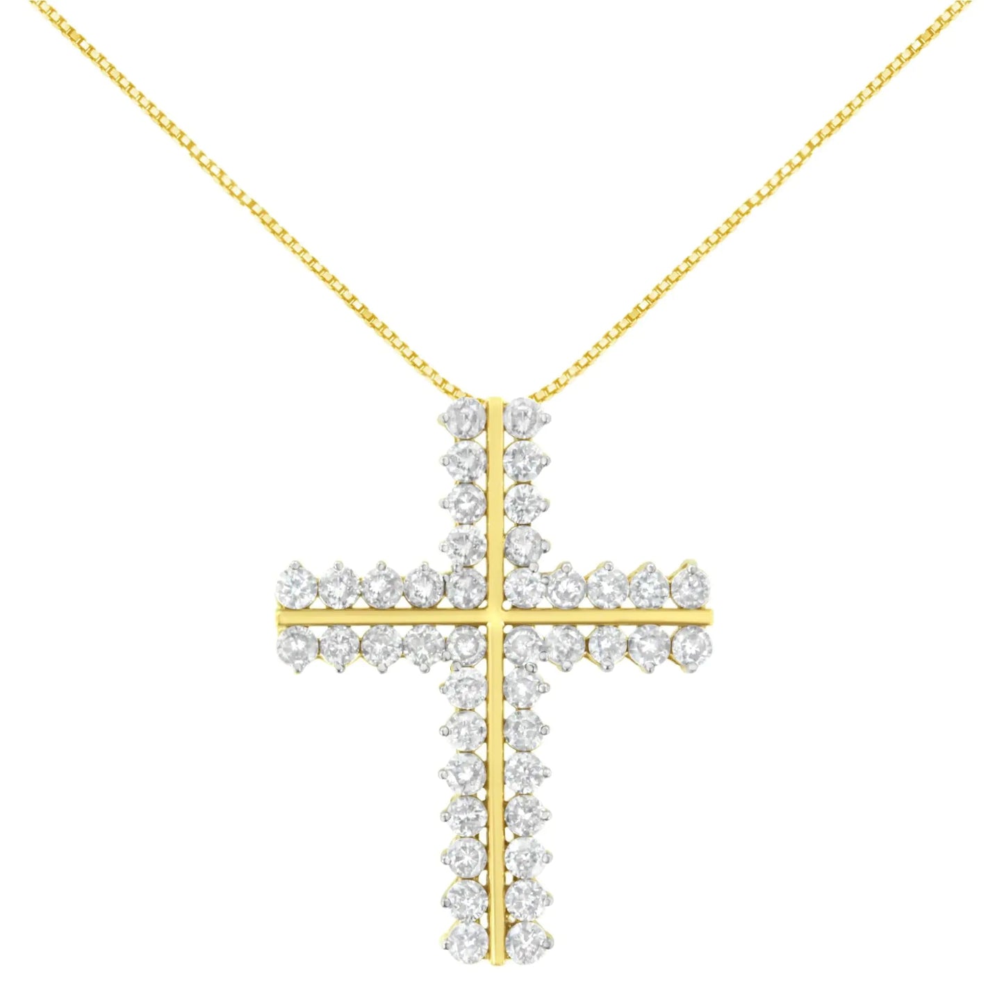 10K Yellow Gold 4.0 Cttw Diamond Two Row Cross 18" Pendant Necklace (J - K Clarity, I1 - I2 Color) - Jaazi Intl