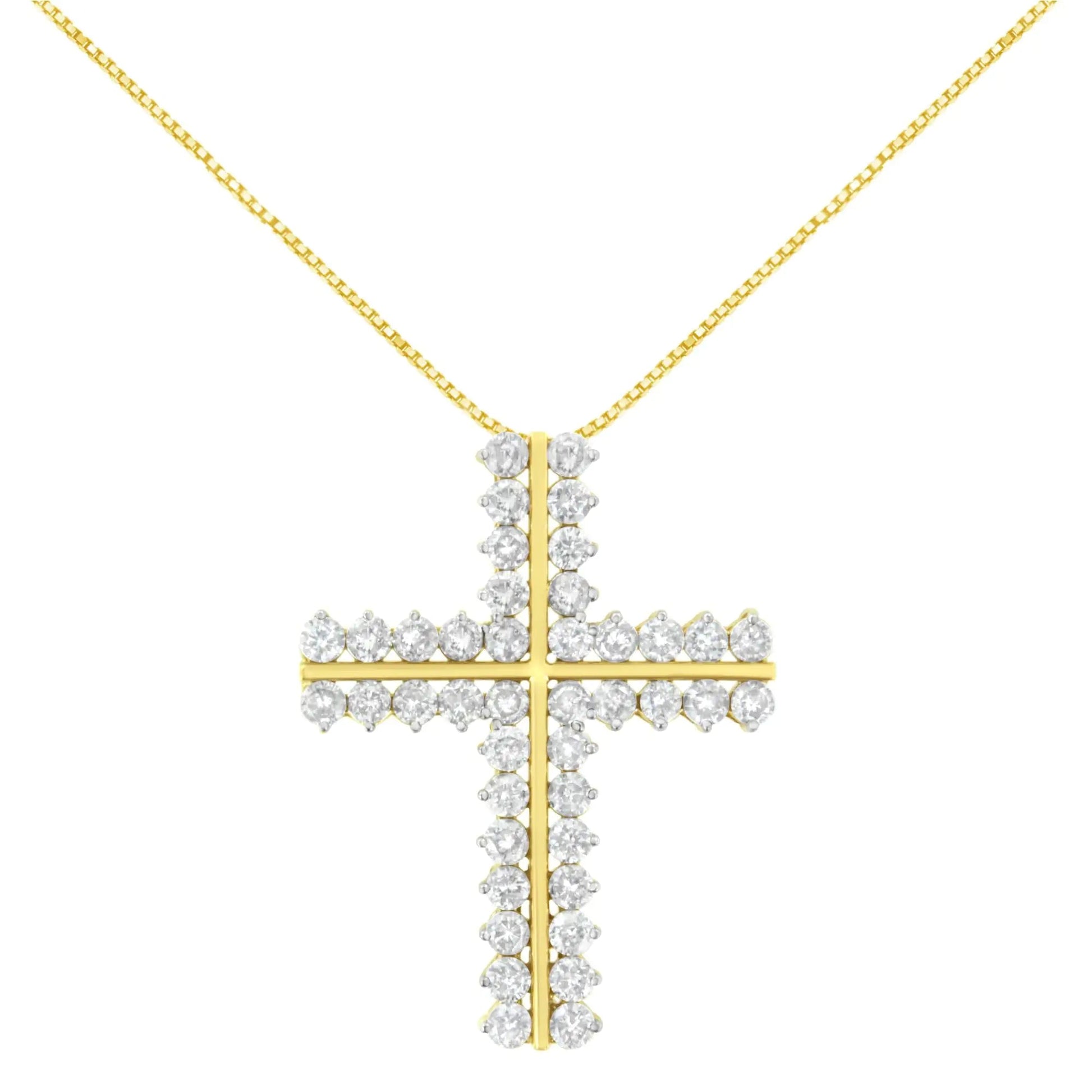 10K Yellow Gold 4.0 Cttw Diamond Two Row Cross 18" Pendant Necklace (J - K Clarity, I1 - I2 Color) - Jaazi Intl