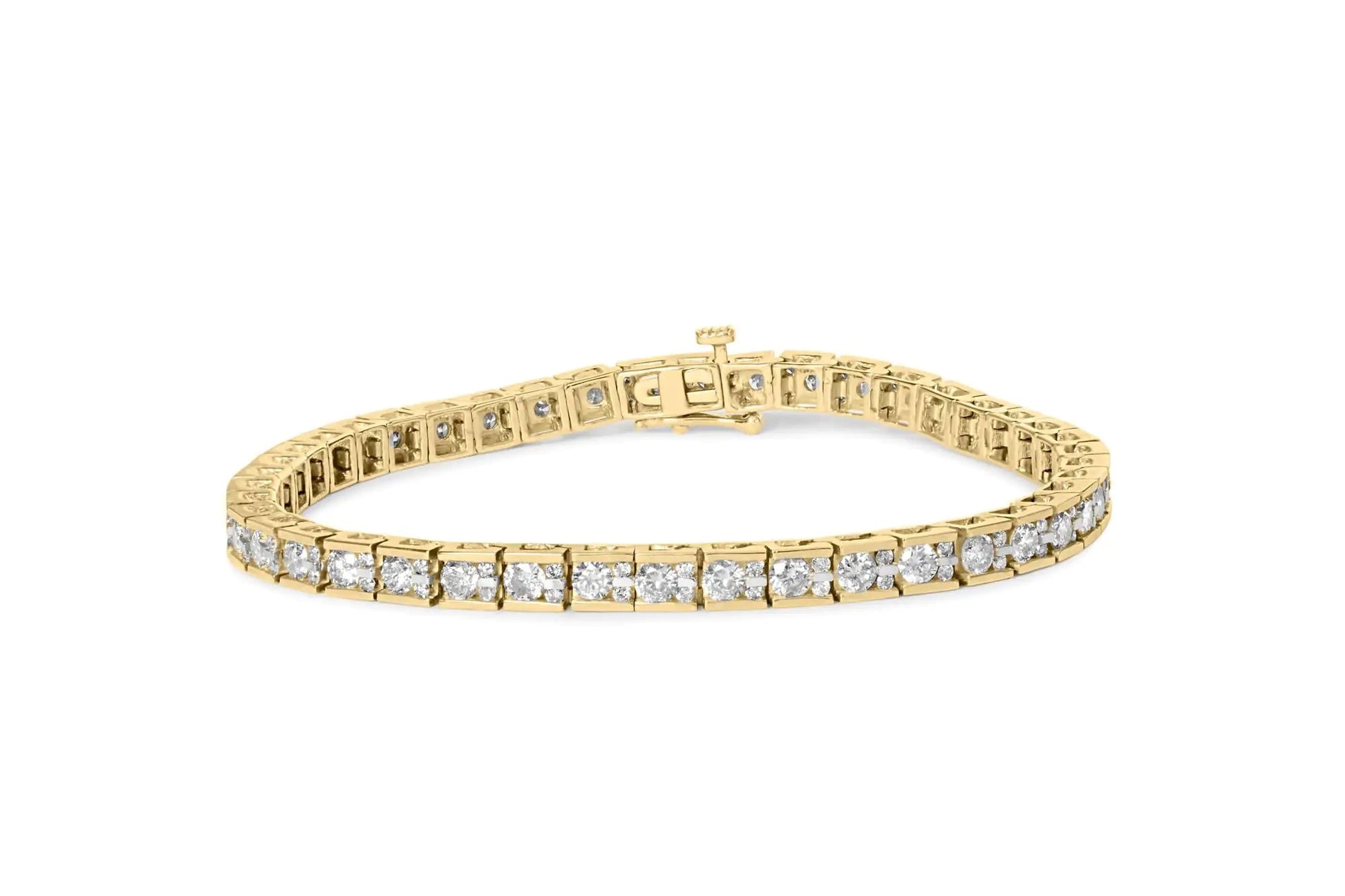 10K Yellow Gold 4.00 Cttw Channel Set Round Diamond Tennis 7" Bracelet (J - K Color, I1 - I2 Clarity) - Jaazi Intl