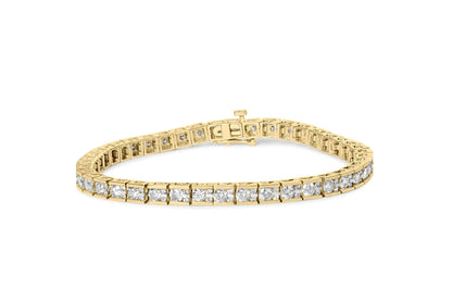 10K Yellow Gold 4.00 Cttw Channel Set Round Diamond Tennis 7" Bracelet (J - K Color, I1 - I2 Clarity) - Jaazi Intl