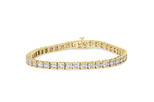 10K Yellow Gold 4.00 Cttw Channel Set Round Diamond Tennis 7" Bracelet (J - K Color, I1 - I2 Clarity) - Jaazi Intl