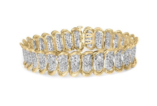 10K Yellow Gold 4.00 Cttw Pave Diamond Classic Link 7" Bracelet (I - J Color, I2 - I3 Clarity) - Jaazi Intl